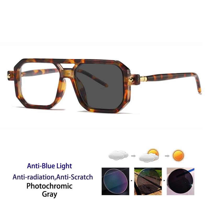 KOCOLIOR Men's Retro Fashion Double Beam Reading Glasses Brand Design Anti Blue Light Photochromic Presbyopia Glasses +0 to +6.0