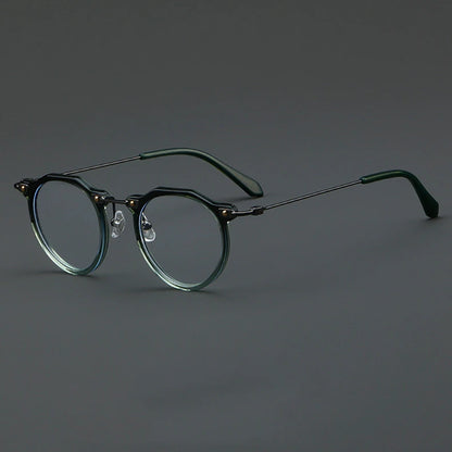 57028 Vintage Acetate Optical Spectacle Frames Women Fashion Round Metal Eyeglass Frame Men Trend Transparent Eyewear
