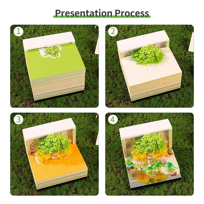 3D Calendar Sticky Notes of Flower Sea and Tree Island 2026 Unique Paper Sculpture Calendar For Desk Decor With Lights Design