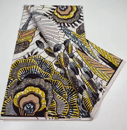 100%Certified Grand Super African Wax Nigerian GlitterGlam Gold Embellished Ankara Wax Printed Fabric Real Original For Sewing