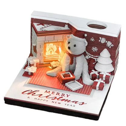 Christmas 3D Paper Carving Art Notes Desk Calendar With LED Light Tear-away Calendar Paper Carving Art Memo Pad  Xmas Gift