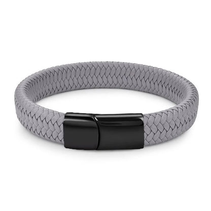 Fashion Simple White Leather Braid Bracelet Stainless Steel Buckle Clasps for Men Handmade Bangle Wholesale Charm Jewelry Gift