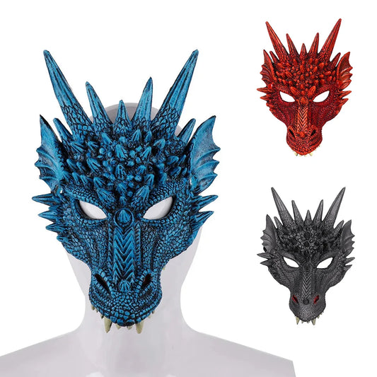 Halloween Horror Dragon Mask Mardi Gras Carnival Party PU Foam 3D Dragon Mask Masquerade Cosplay Props Clothing Accessories