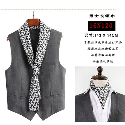 Business Scarf Hangzhou Silk Men's Scarf Long Scarf Double-Sided Trendy British European American Style Autumn Winter
