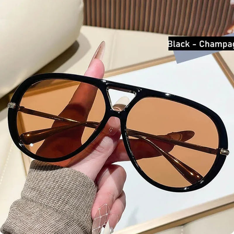 QVQV New Oversized Pilot Sunglasses Women Fashion Luxury Brand Leopard Blue Sunglasses Men Retro Outdoor Driving UV400 Shades