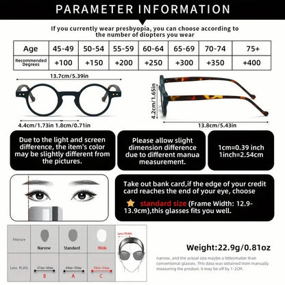 UVLAIK Fashion Reading Glasses Men Women Ultralight Small Round Spectacles Frame High Definition Presbyopic Eyeglasses