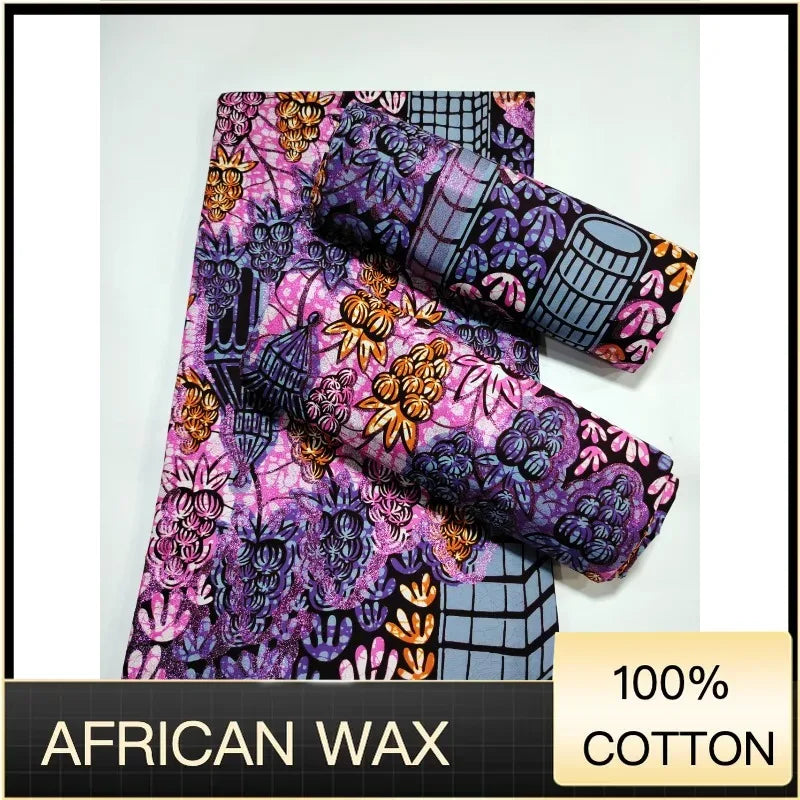 Soft Pagne 100%Cotton Gold Print Fabric African Real Wax Fabric High Quality Nigeria Ankara Grand  Fabric