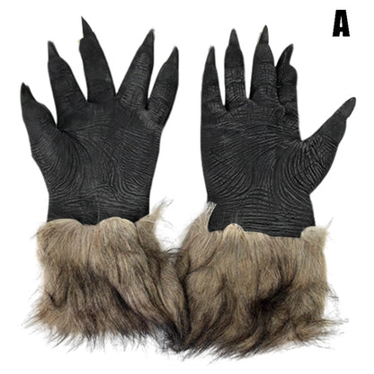 Halloween Theme Wolf Gloves and Mask Halloween Wolf Cosplay Costume Props for Holiday Birthday Gift