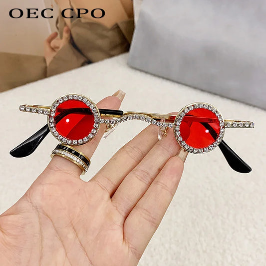 Fashion Diamond Round Sunglasses Women Luxury Rhinestone Shades UV400 Sun Glasses Female Punk Brand Designe Eyewear Men Eyeglass