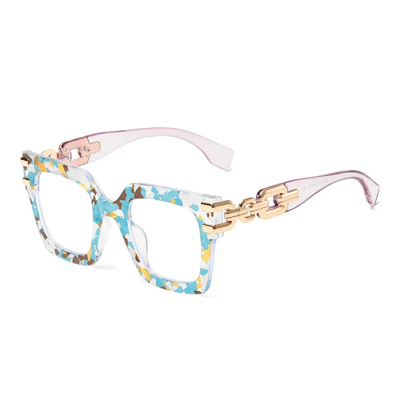 Fashion Ladies' Large Frame Anti Blue Glasses Golden Chain Eyeglass Legs Large Size Optical Spectacle Frame
