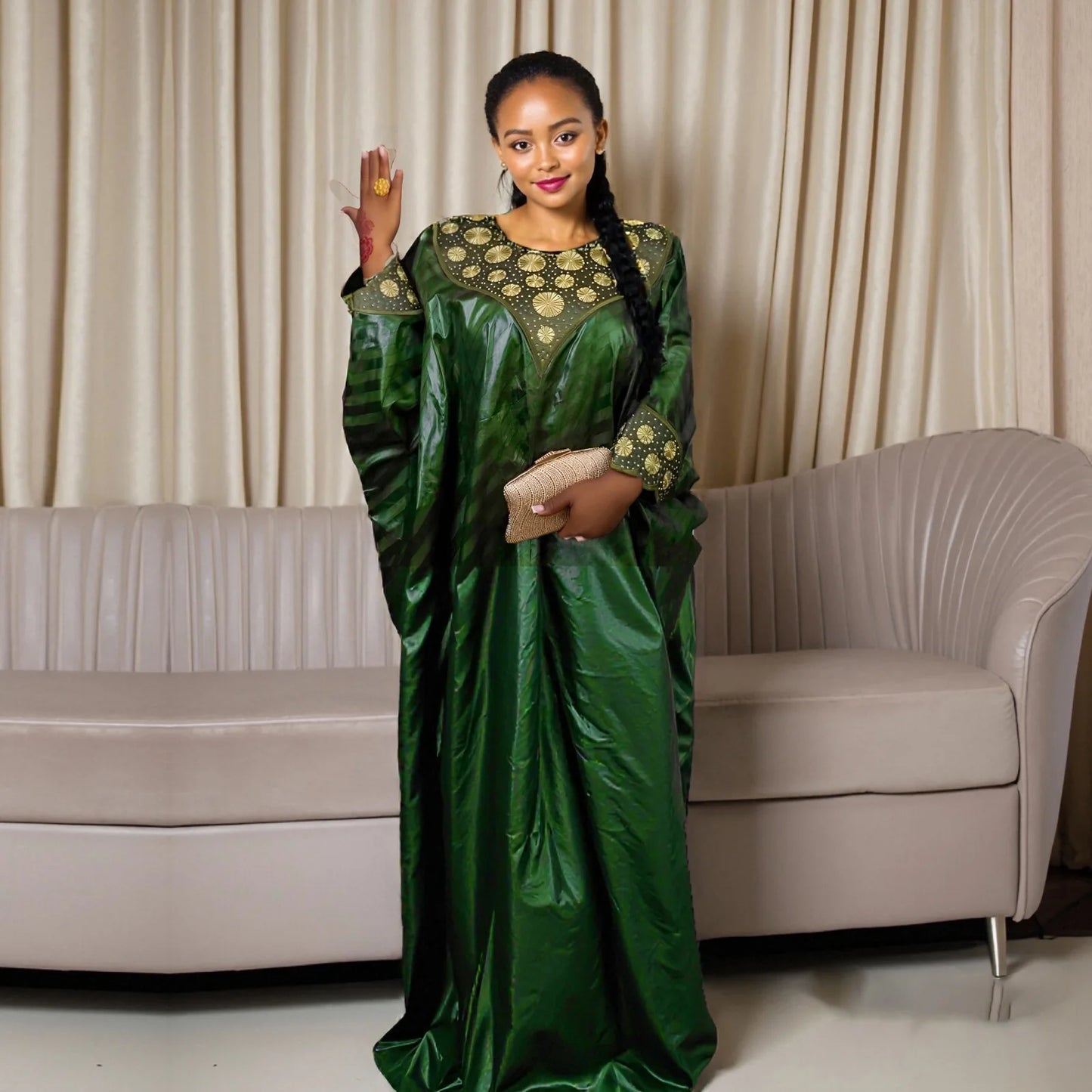 African Attire For Women Abaya Embroidery Plus Size Elegant Party Church Dress