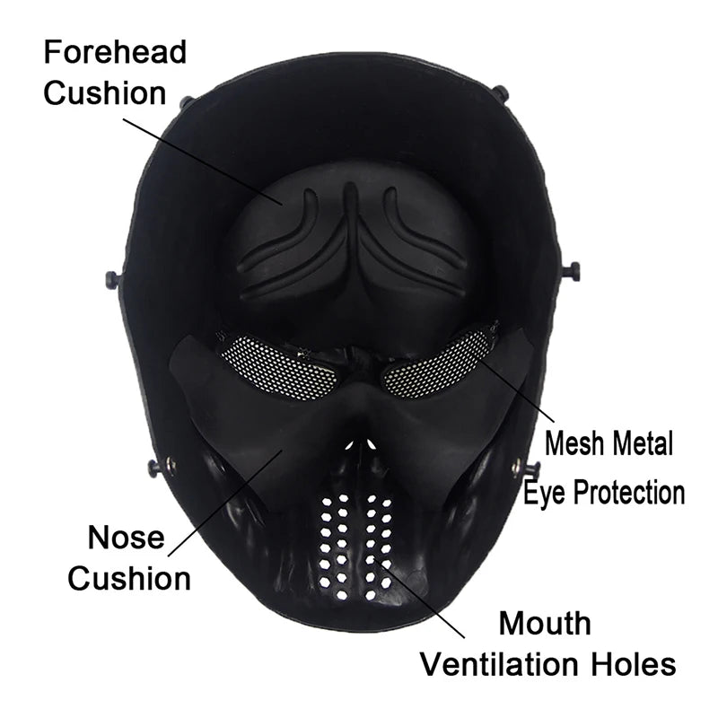 REikirc Full Face Airsoft Tactical Skull Mask with Ear Protection CS Halloween Cosplay Masks