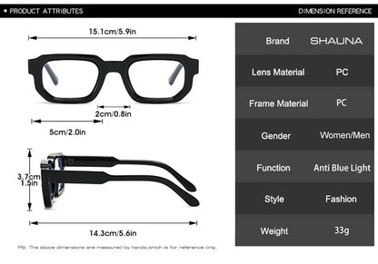 SHAUNA Ins Popular Fashion Polygon Square Women Glasses Frame Clear Anti Blue Light Eyewear Optical Men Red Blue Frame