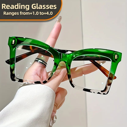 Elegant Full Rim Square Reading Glasses for Women, PC Frame, Clear Les, Magnification  1.0 to  4.0, Fashion Reading Glasses