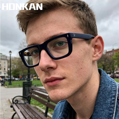 Fashion Thick Frame Acetate Glasses Men Vintage Square Myopia Prescription Eyeglasses Frame Reading Glasses Luxury Brand Eyewear