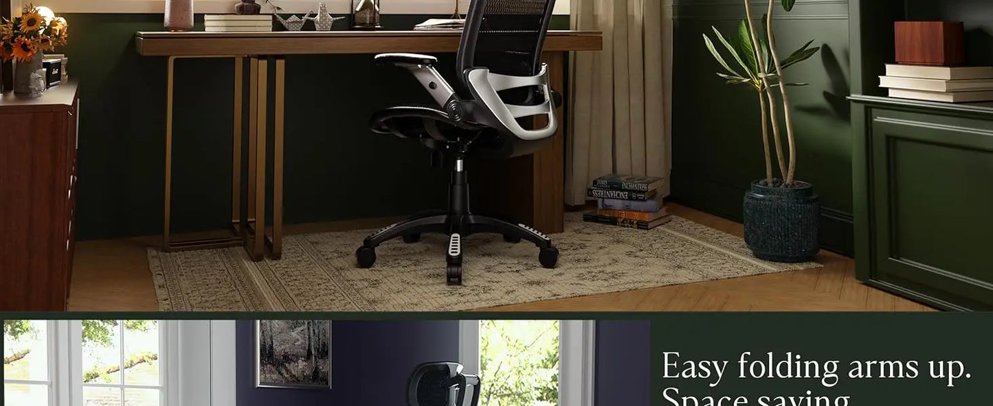 Ergonomic Office Chair, High Back Home Desk Chair with Headrest, Flip-Up Arms, 90-120° Tilt Lock and Wide Cushion