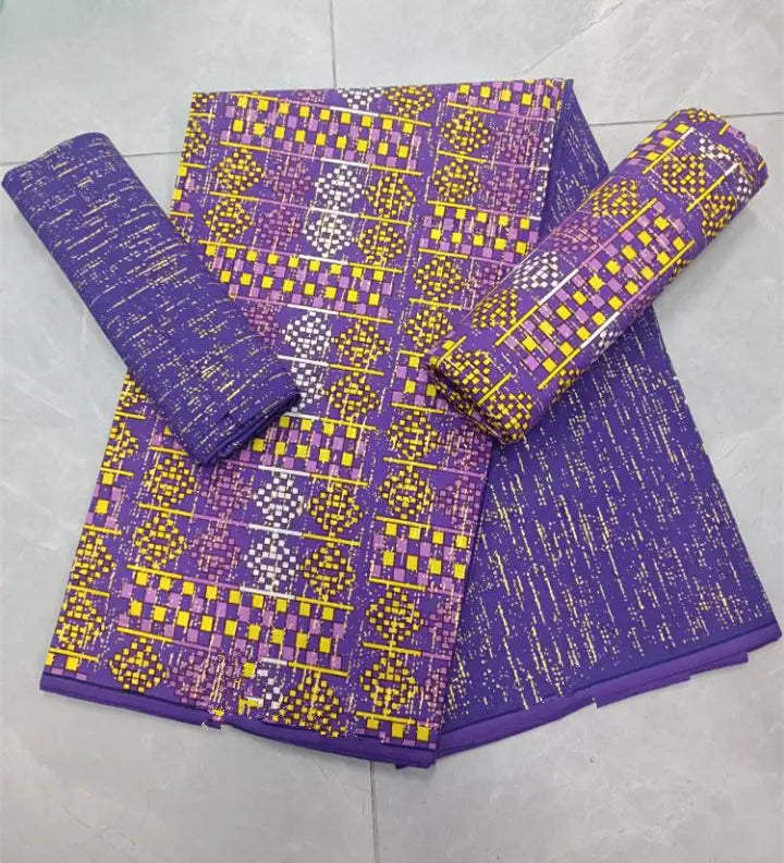 KENTE 4+2YARD 2024 Latest Design 6 Yards/lot African Fabric Gold Powder Ankara 100% Cotton Farbic For Sewing Wax Print Fabric