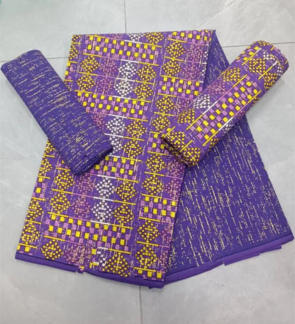KENTE 4+2YARD 2024 Latest Design 6 Yards/lot African Fabric Gold Powder Ankara 100% Cotton Farbic For Sewing Wax Print Fabric