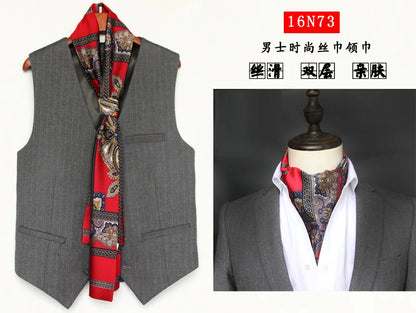 Business Scarf Hangzhou Silk Men's Scarf Long Scarf Double-Sided Trendy British European American Style Autumn Winter