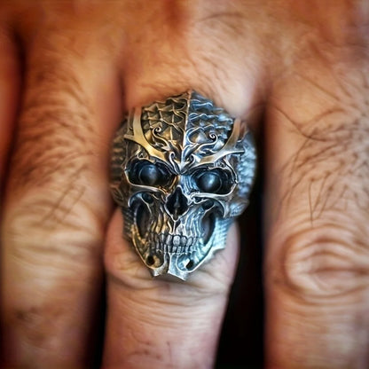 Vintage Punk Stainless Steel Skull Rings For Men Gothic Punk Dragon Scaled Skull Rings Hip Hop Men Motorcycle Rock Biker Jewelry