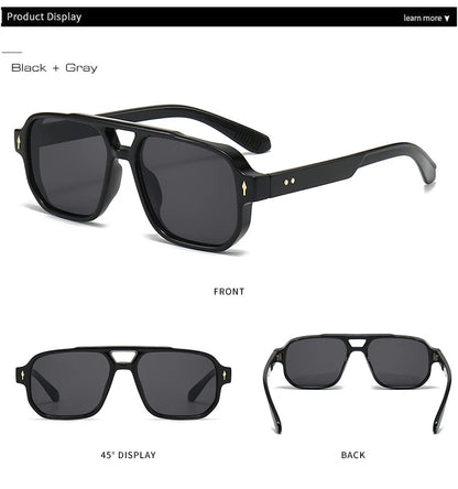 SO&EI Vintage Double Bridges Men Square Sunglasses Fashion Clear Ocean Lens Eyewear Women Trending Rivets Sun Glasses UV400
