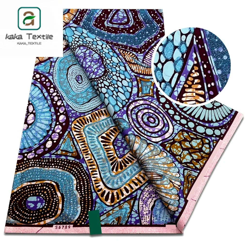 Newest Super Grand African Wax Glitter Glam Fabric Sprinkle Cotton Ankara Batik Material Pagne Wax Gold Print For Sew Uniform