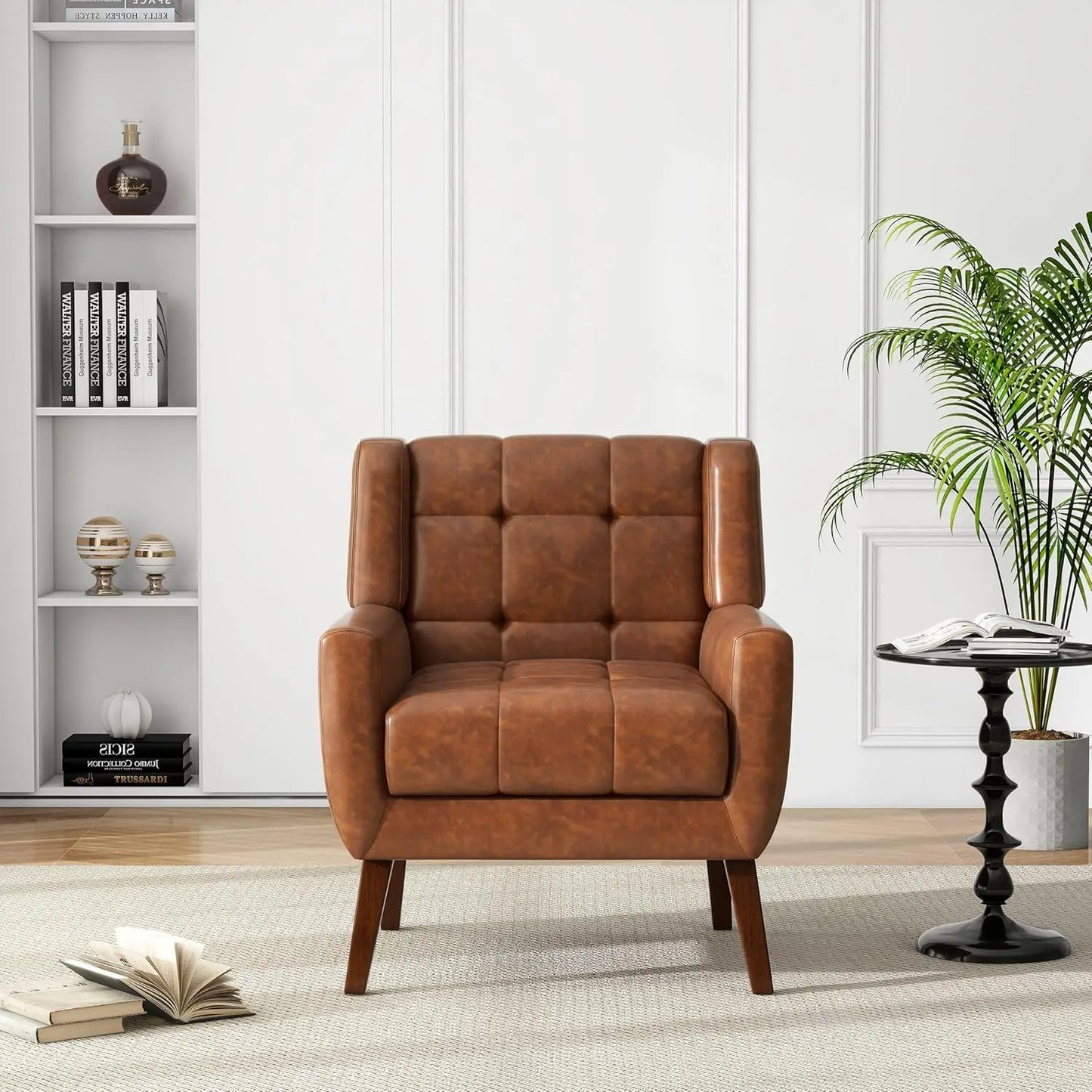 Faux Leather Accent Chair, Modern Upholstered Club Arm Chair for Living Room, Comfy Armchair Single Sofa Seat with, Customized