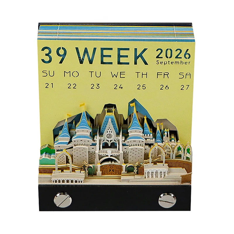 Time Piece Calendar 2026 Desk Calendar With LED Light 3D Tear-away Calendar Paper Carving Art Memo Pad Notepad Gift Christmas