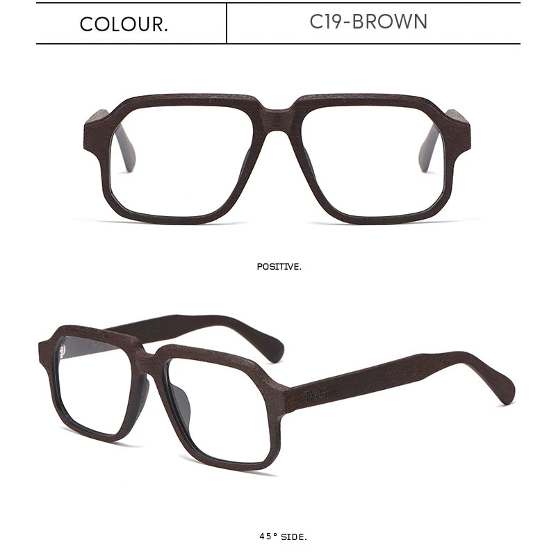 TAG Hezekiah Natural Wood Glasses Frame Men Oversized Wooden Myopia Prescription Optical Glasses Spectacle with Clear Lens 8188