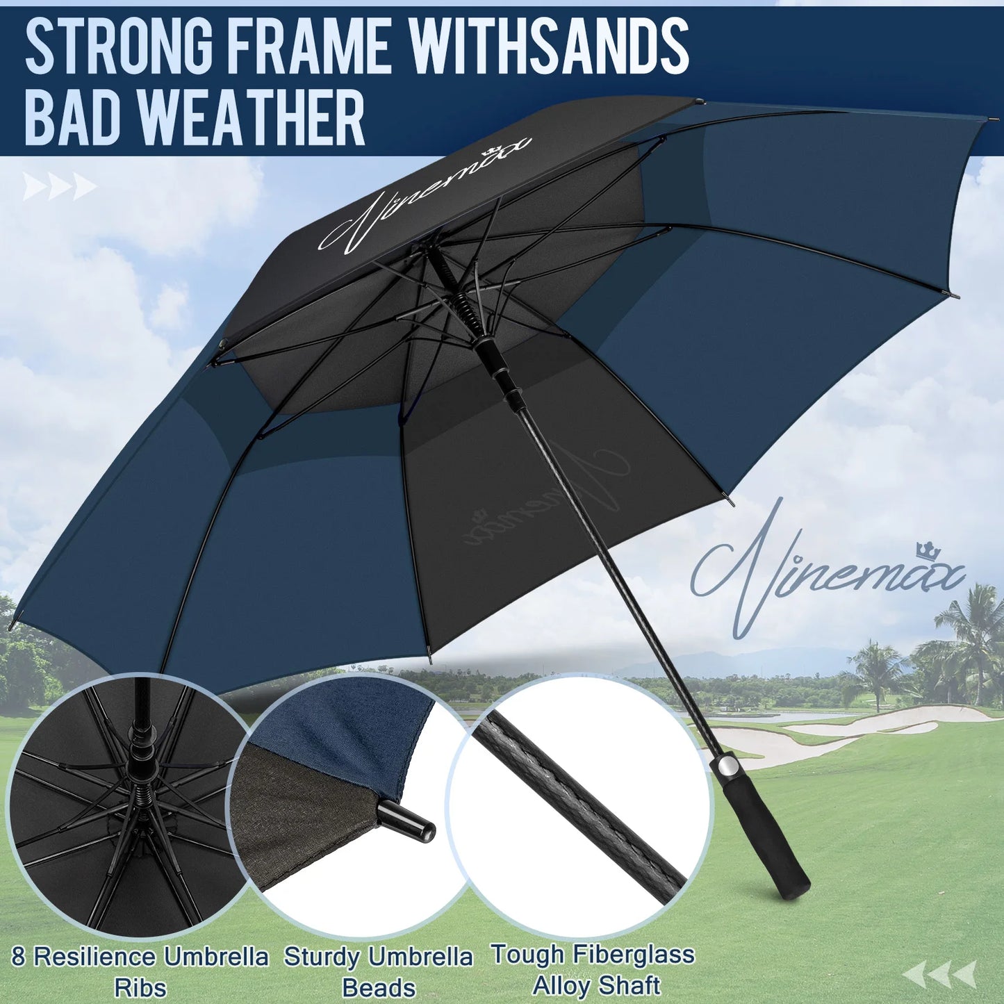 Automatic Open Extra Large Golf Umbrella 157 cm Double Canopy Sun Protection Ultra Rain & Wind Resistant Stick Umbrellas