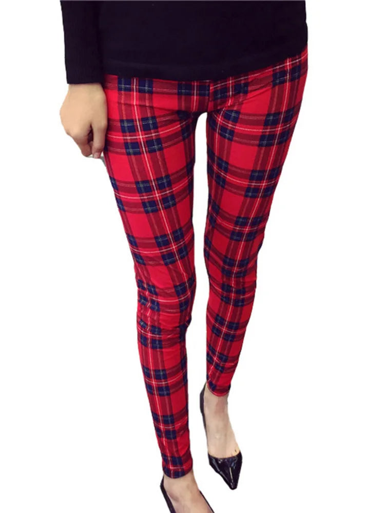 CUHAKCI Fashion Plaid Printing Leggings Women Sexy Fitness Leggins Grid Floral Stripe Trousers High Waist Pencil Pants