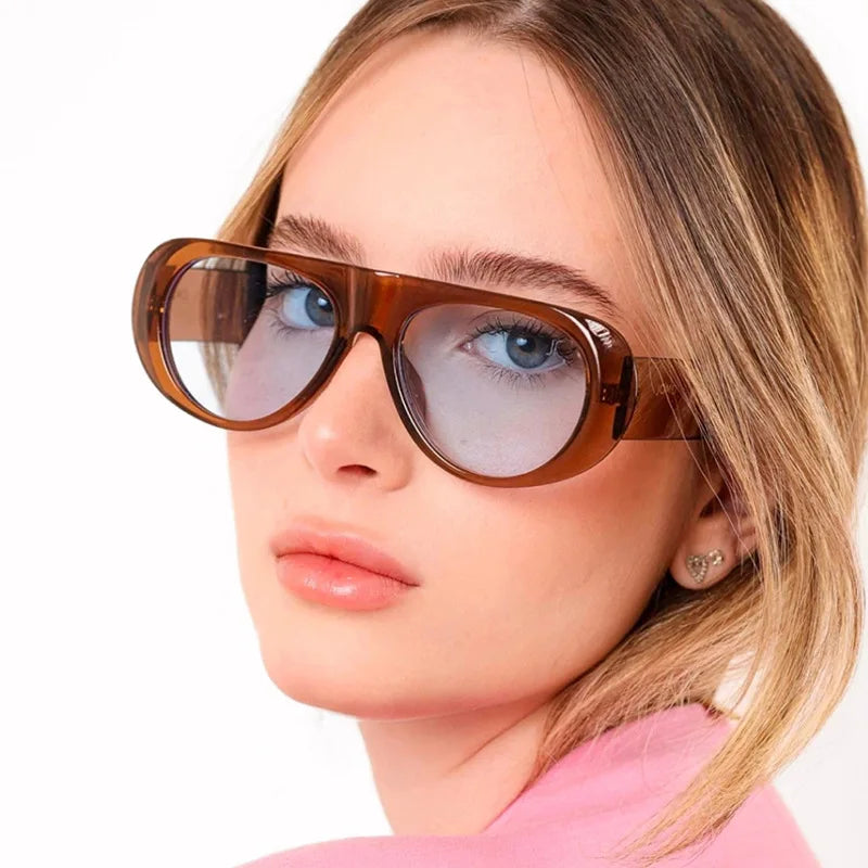 Vintage Big Frame Ellipse Women Square Sunglasses Brand Black Round Cool Men Sunglasses One Piece Designer Pilot Sun Glasses