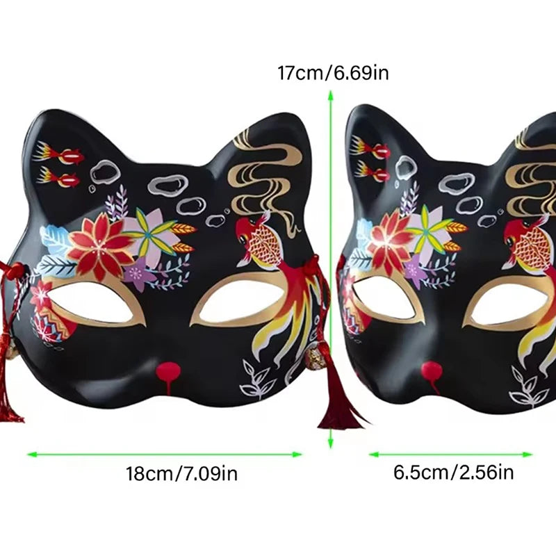 HUA HUA Cosplay Mask Handmade Half Face Mask Japanese Cat Mask Japanese-Style For Stage Performances Anime Cosplay