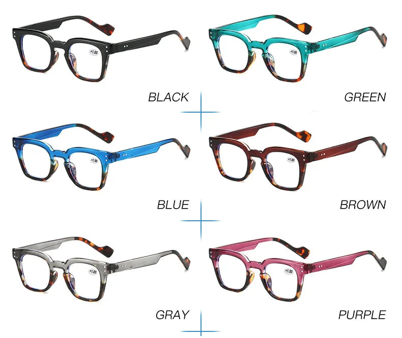 Stylish Square Frame Hyperopia Eyewear Men Anti Blue Light Reading Glasses Color Blocked Presbyopia Eyeglasses for Women