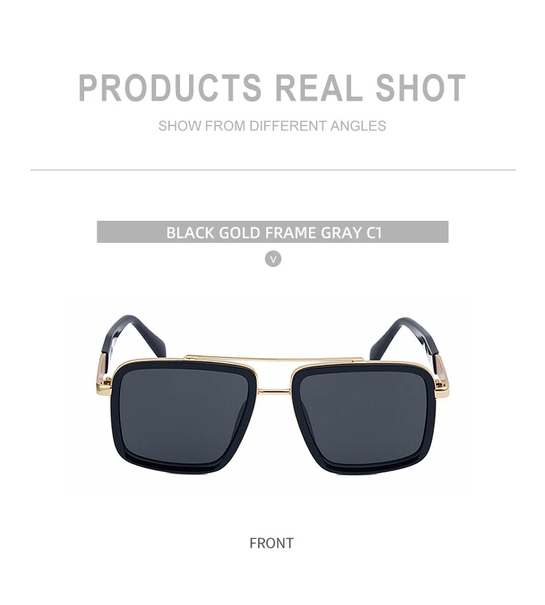 Vintage Oversized Square Polarized Sunglasses Men 2026 Luxury Steampunk Metal Frame Double Beam Driving Eyewear UV400 Shades