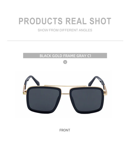 Vintage Oversized Square Polarized Sunglasses Men 2026 Luxury Steampunk Metal Frame Double Beam Driving Eyewear UV400 Shades