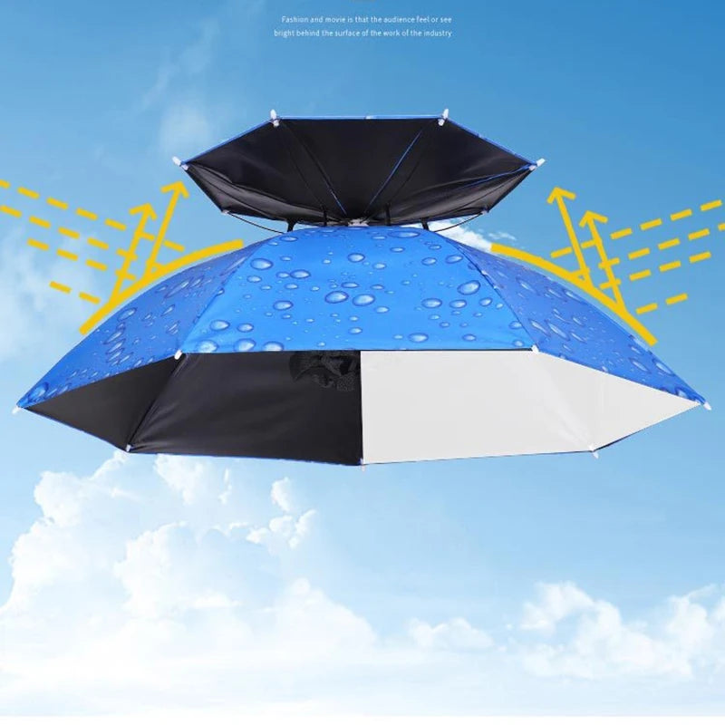 Windproof Umbrella Cap Wearing An Umbrella On The Head Sturdy Men's And Women's Foldable Large Sunshade And Rain Hat Umbrella