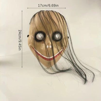 High Quality  Halloween Horror With Long Hair Mask Funny Mask V-shaped Mouth Mask With Hair Female Ghost Mask Roleplay MoMo Mask