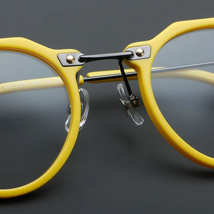 57028 Vintage Acetate Optical Spectacle Frames Women Fashion Round Metal Eyeglass Frame Men Trend Transparent Eyewear