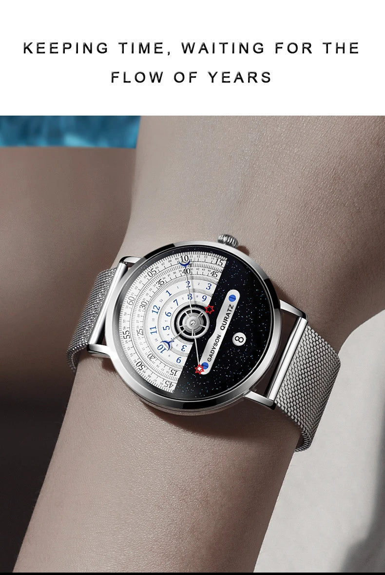 Unique Business Men Watch Fashion Auto Date Stainless Steel Strap Quartz Wristwatch Man Gifts For Him Calendar Clock