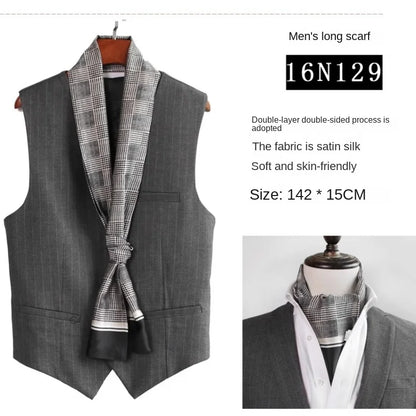 Business Scarf Hangzhou Silk Men's Scarf Long Scarf Double-Sided Trendy British European American Style Autumn Winter