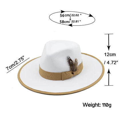 2022 New Feather band Felt Fedora Hats for Women Wide Brim Men Formal Jazz Hats Panama Church Wedding Dress Hat chapeu feminino
