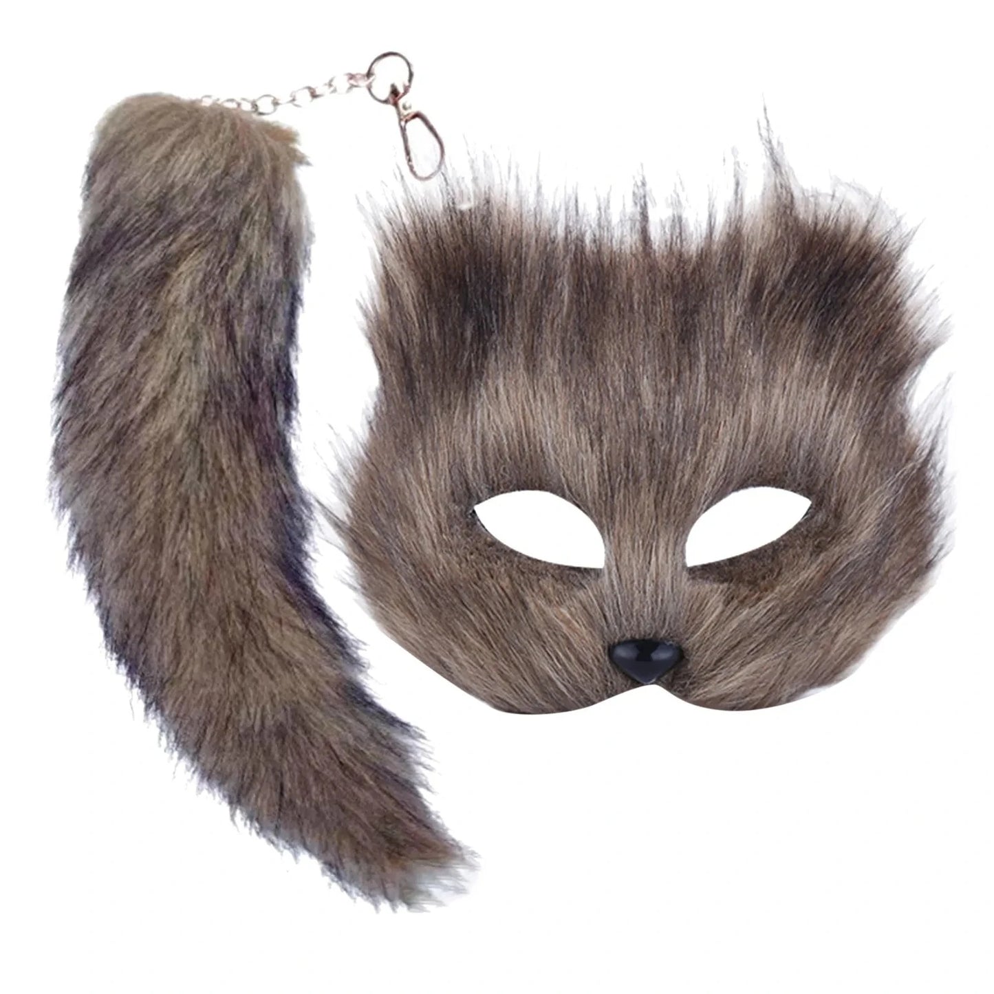Therian Mask and Tail Faux Furs Foxes Tail Keychain Plush Cats Mask Halloween