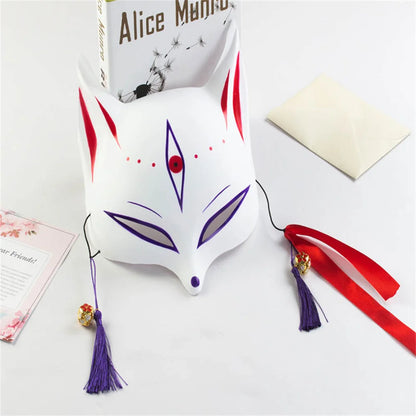 Fashion Anime Fox Mask Hand-painted Mask With Tassels Bell Halloween Masquerade Party Festival Cosplay Photo Prop Cute Gift