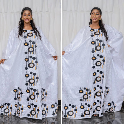 African Dresses For Women Bazin Riche Emboridery Design Floor Length With Scarf Couple Design