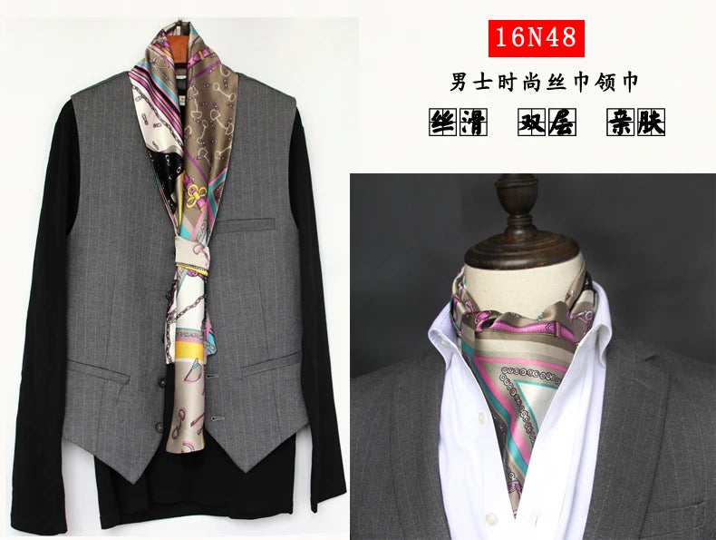 Business Scarf Hangzhou Silk Men's Scarf Long Scarf Double-Sided Trendy British European American Style Autumn Winter