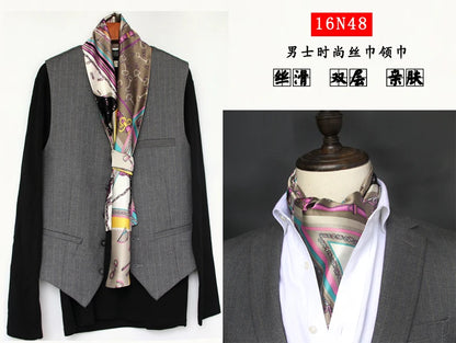 Business Scarf Hangzhou Silk Men's Scarf Long Scarf Double-Sided Trendy British European American Style Autumn Winter