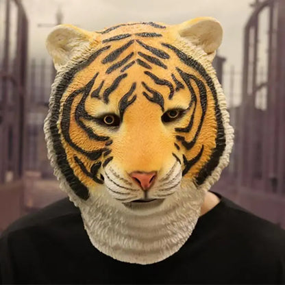 Lifelike Tiger Head Green Fish Pigeon Masks Full Face Latex Animal Head Mask Hood For Halloween Party