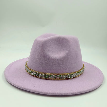 women fedoras golden chain fedora hat women men wide brim solid color jazz top hat autumn winter new Panama hat gentleman hat
