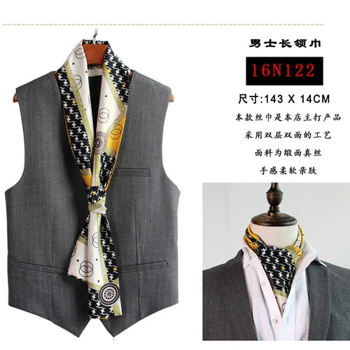 Business Scarf Hangzhou Silk Men's Scarf Long Scarf Double-Sided Trendy British European American Style Autumn Winter